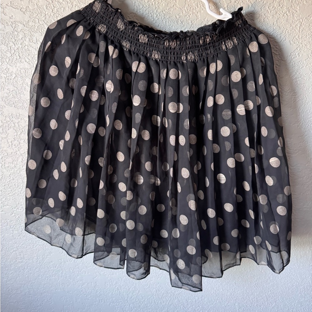 Saks Fifth Avenue Black and Gold Polka Dot Mini Skirt made in USA one size